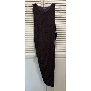 Scoop Burgundy‎ Black Cheetah Print Tank Dress Rouching Maxi Size M